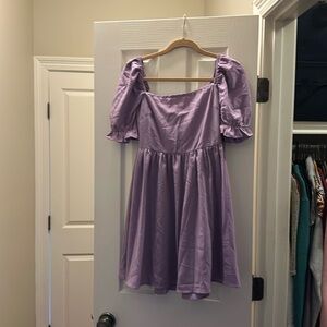 Shein square neck puff sleeve lavender zip up dresss